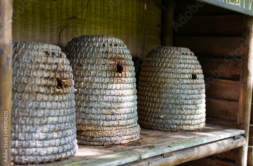 traditional round beehives