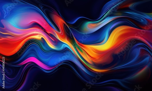 Wallpaper Mural A colorful, abstract painting with a blue and red wave. The colors are vibrant and the brushstrokes are bold. The painting evokes a sense of movement and energy Torontodigital.ca