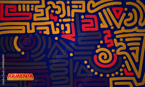 Abstract maze dots background with orange red and blue design. Armenia independence day template