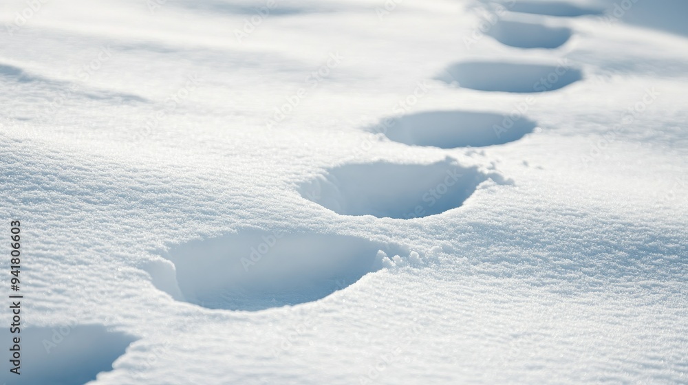 Footprints in freshly fallen snow, with copy space in the untouched snow ahead Footprints in freshly fallen snow, with copy space in the untouched snow ahead