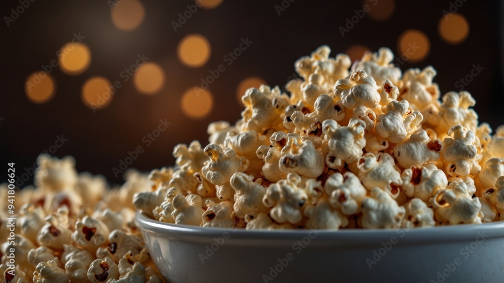 Close-up of popcorn with warm and cool lighting. Close-up of popcorn with warm and cool lighting.