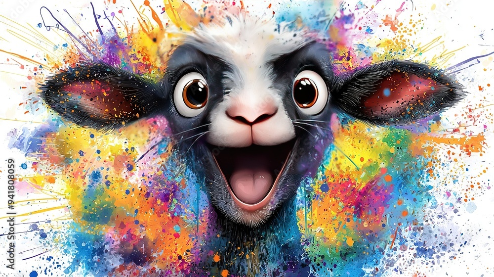 A detailed shot of a sheep's face with paint marks on its visage and mouth A detailed shot of a sheep's face with paint marks on its visage and mouth