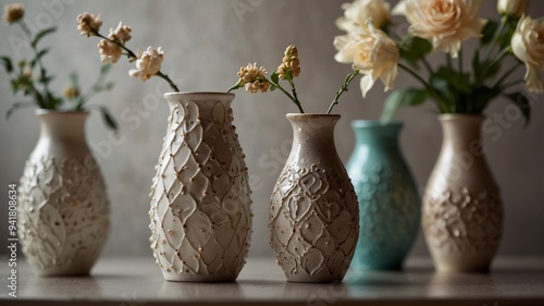 Elegant ceramic vases with delicate decorative accents.