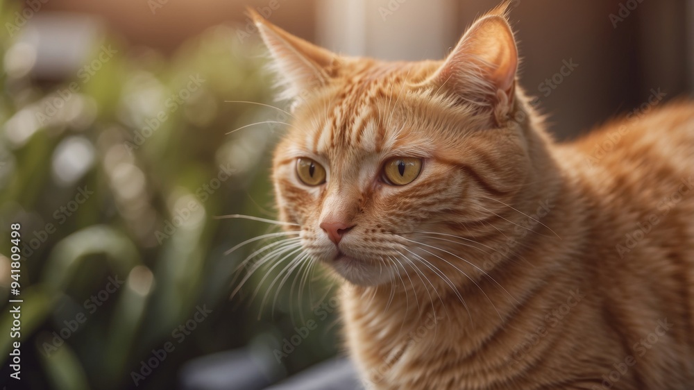 Ginger Cat Being Petted with Soft Focus Background. Ginger Cat Being Petted with Soft Focus Background.