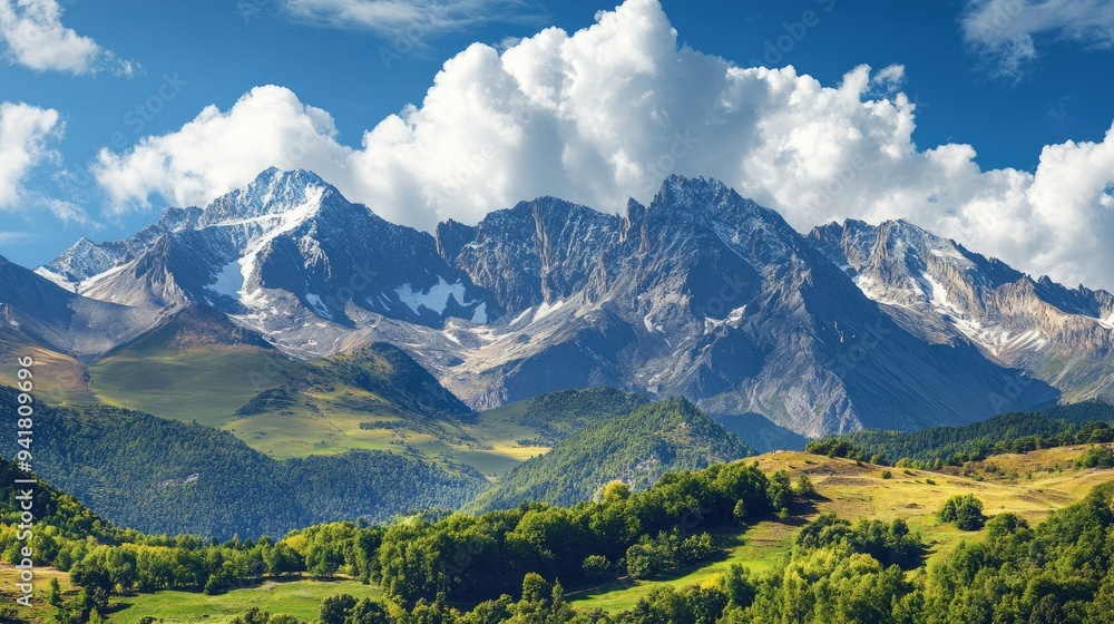 The dramatic peaks of the Pyrenees in France, with clear space for your message in the sky The dramatic peaks of the Pyrenees in France, with clear space for your message in the sky
