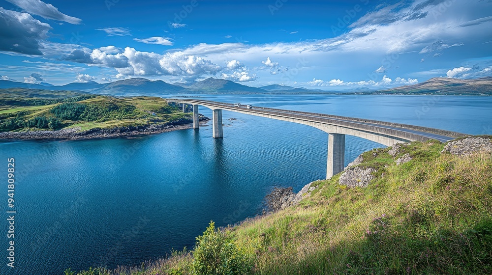 The dramatic Skye Bridge in Scotland, with plenty of copy space in the surrounding sea and sky The dramatic Skye Bridge in Scotland, with plenty of copy space in the surrounding sea and sky