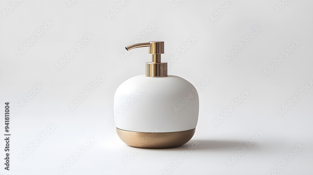 Fototapeta premium Minimalist Soap Dispenser: A simple, white soap dispenser with a clean design, centered on a white background, with soft lighting to enhance its form. 