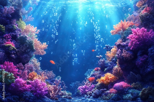 Wallpaper Mural Vibrant Coral Reef with Sunbeams and Fish Torontodigital.ca