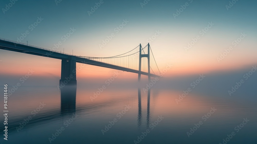 The majestic Great Belt Bridge in Denmark, with open space for text in the surrounding waters