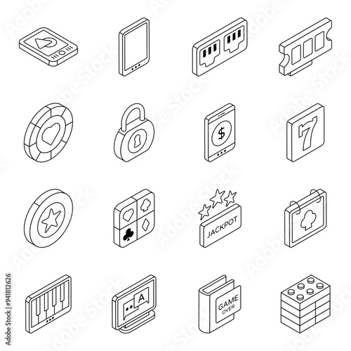 Set of Computer Equipment Linear Icons 

