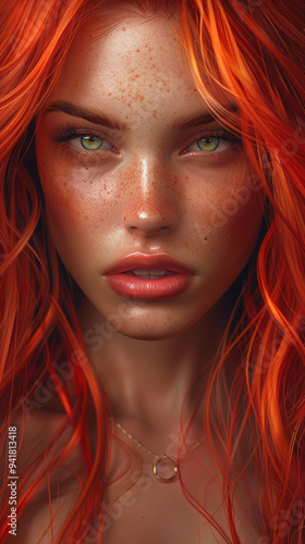 Close-up of a woman with red hair, pale skin and freckles.