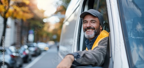 Happy Delivery Driver in His Van