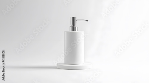 Wallpaper Mural Minimalist Soap Dispenser: A simple, white soap dispenser with a clean design, centered on a white background, with soft lighting to enhance its form.
 Torontodigital.ca