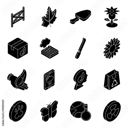 Set of Ecology and Farming Flat Icons 

