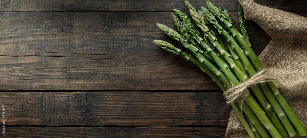 Bouquet of fresh asparagus on a wooden table. Bouquet of fresh asparagus on a wooden table.