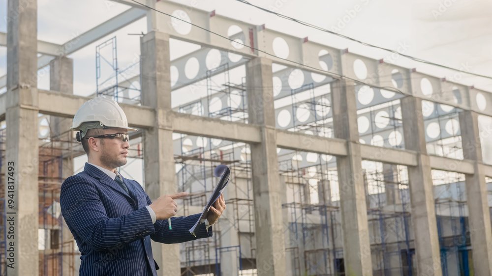 an architect engineer inspecting the building construction and check the progress of the construction plan, the foreman inspecting the building construction an architect engineer inspecting the building construction and check the progress of the construction plan, the foreman inspecting the building construction