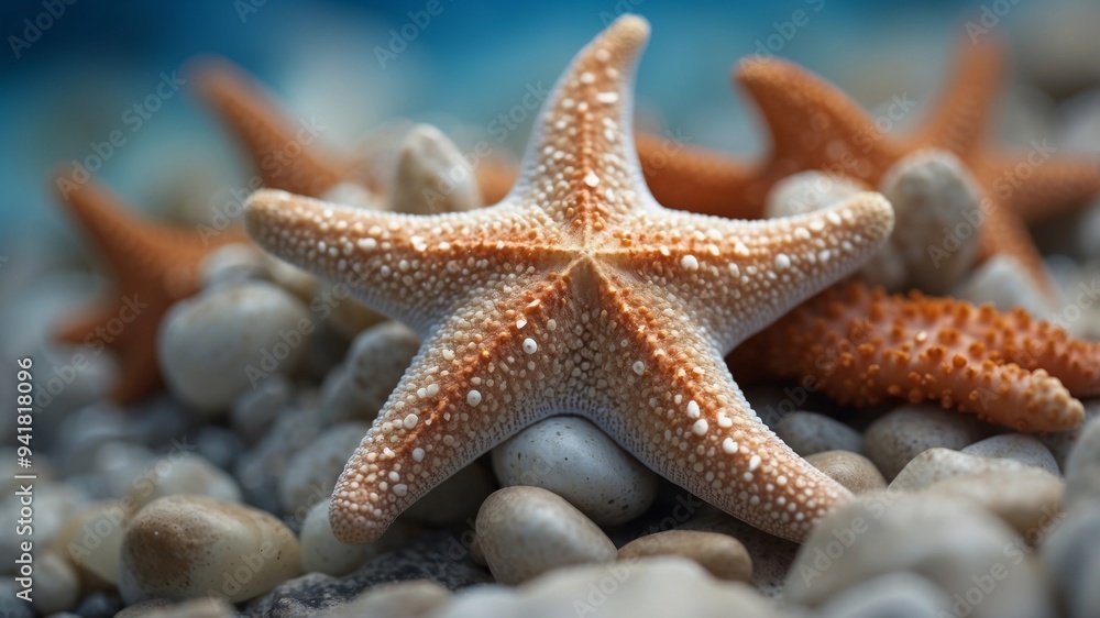 Close-up beautiful starfish blue background. Close-up beautiful starfish blue background.