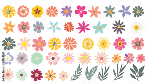 Set of colorful flowers icon, botanical silhouette illustration design. Perfect for branding, this illustration art.
