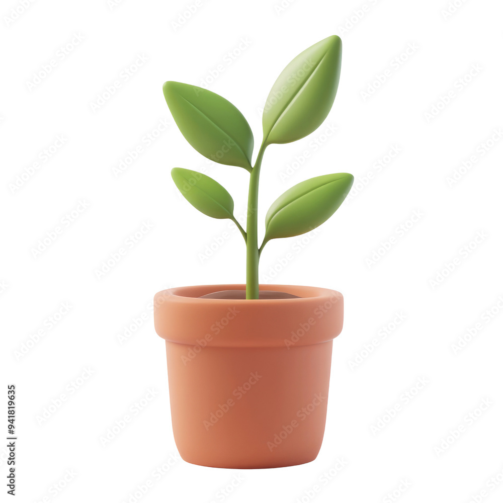 plant in a pot 3d render icon isolated on transparent background cutout