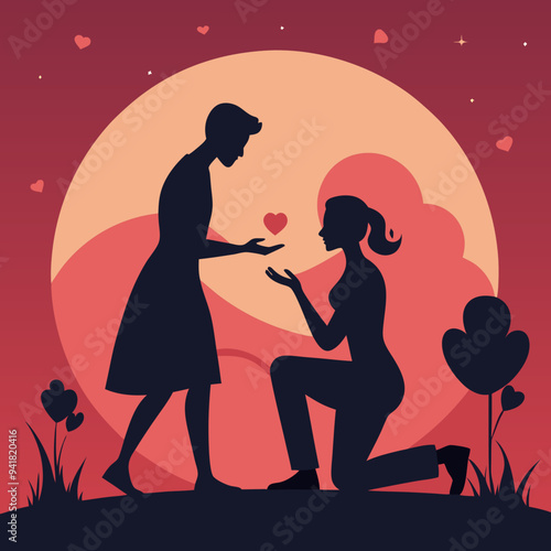 Couple proposing silhouette vector illustration 