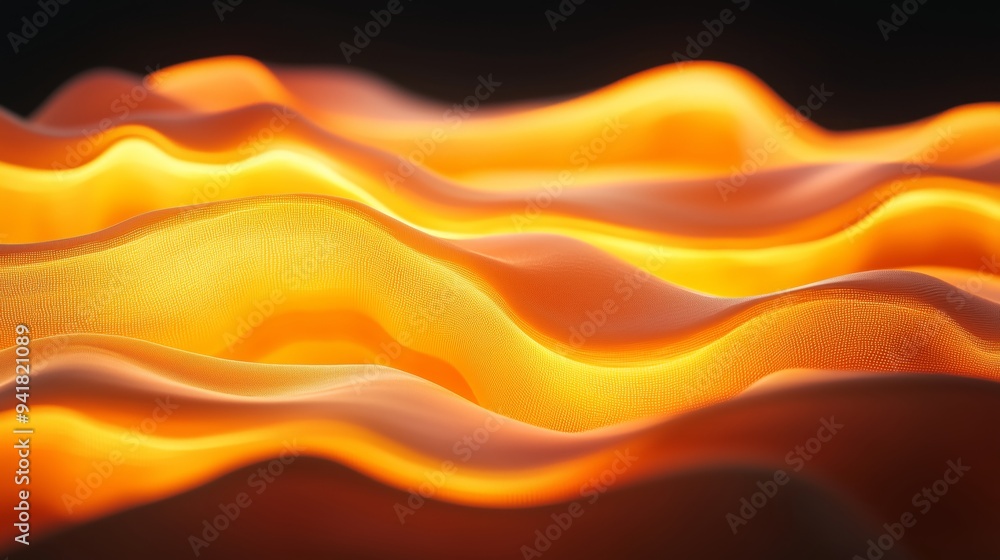 The glowing and layered material, with orange light shining and dark background. The glowing and layered material, with orange light shining and dark background.