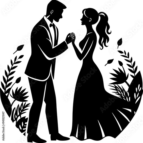 Couple proposing silhouette vector illustration 