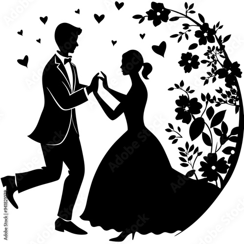 Couple proposing silhouette vector illustration 