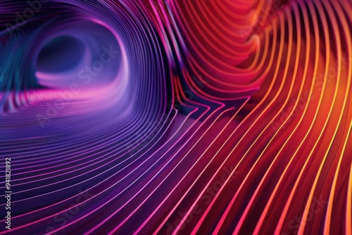 A close up of vibrant, colorful lines swirling on a purple background