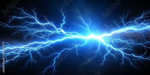 Electric Storm Blue Lightning Crack, Digital Art, Energy, Dark Background, Storm, Thunder, Electricity