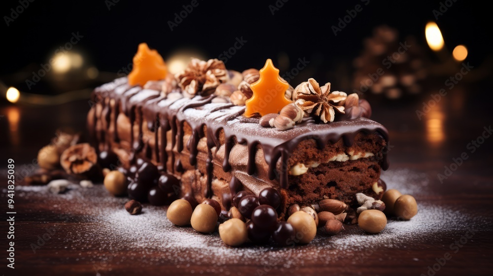 Bush de Noel Christmas Log Cake and New Year background. Neural network ai generated art Bush de Noel Christmas Log Cake and New Year background. Neural network ai generated art