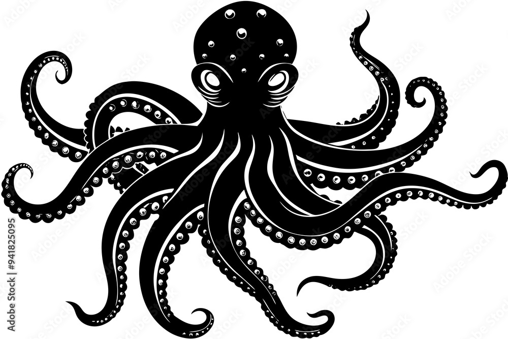 Fototapeta premium octopus silhouette, octopus icon vector illustration
