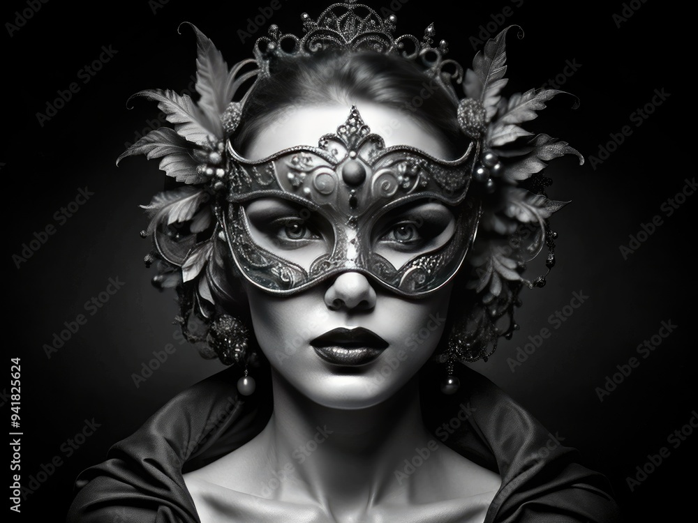 Monochrome Muse: Masks in Shades of Black and White, Elegant, Classic, Exploring Light and Form Monochrome Muse: Masks in Shades of Black and White, Elegant, Classic, Exploring Light and Form