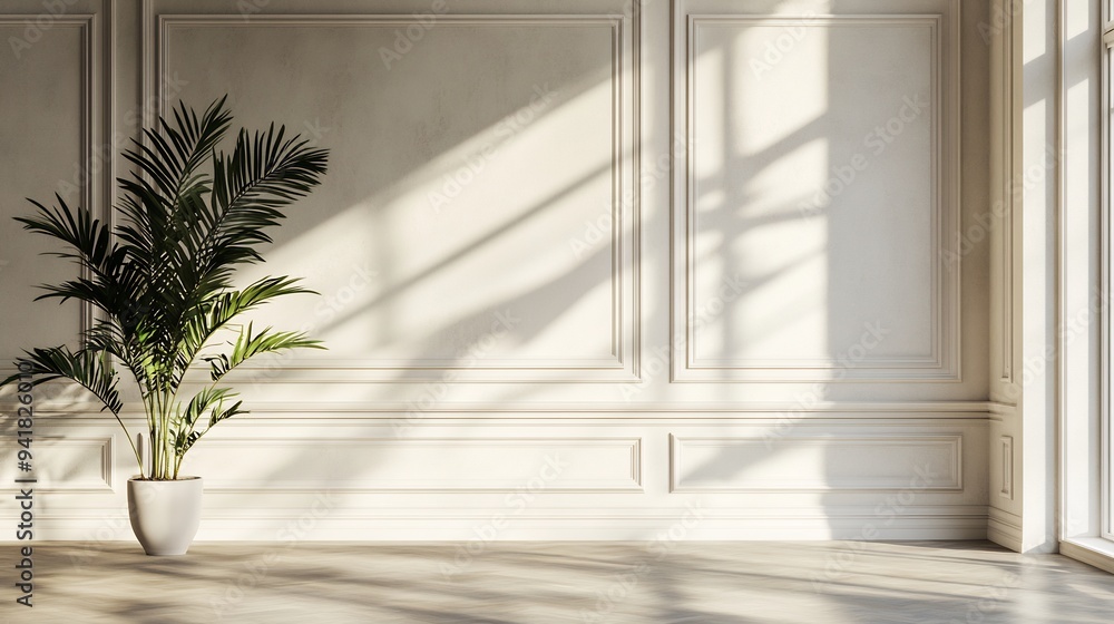 Sunlit Room with a Palm Tree and Elegant Moldings Sunlit Room with a Palm Tree and Elegant Moldings