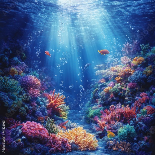 Wallpaper Mural Underwater Scene with Vibrant Coral Reef and Fish Torontodigital.ca