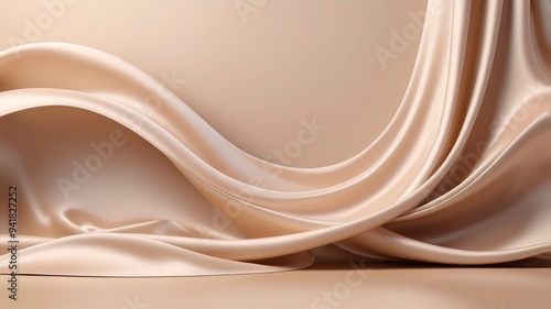 Pastel beige satin silk wave background, soft texture for product display or text 