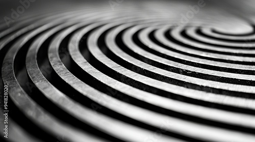  A monochromatic snapshot captures a wooden bench featuring a circular motif on its upper and lower surfaces