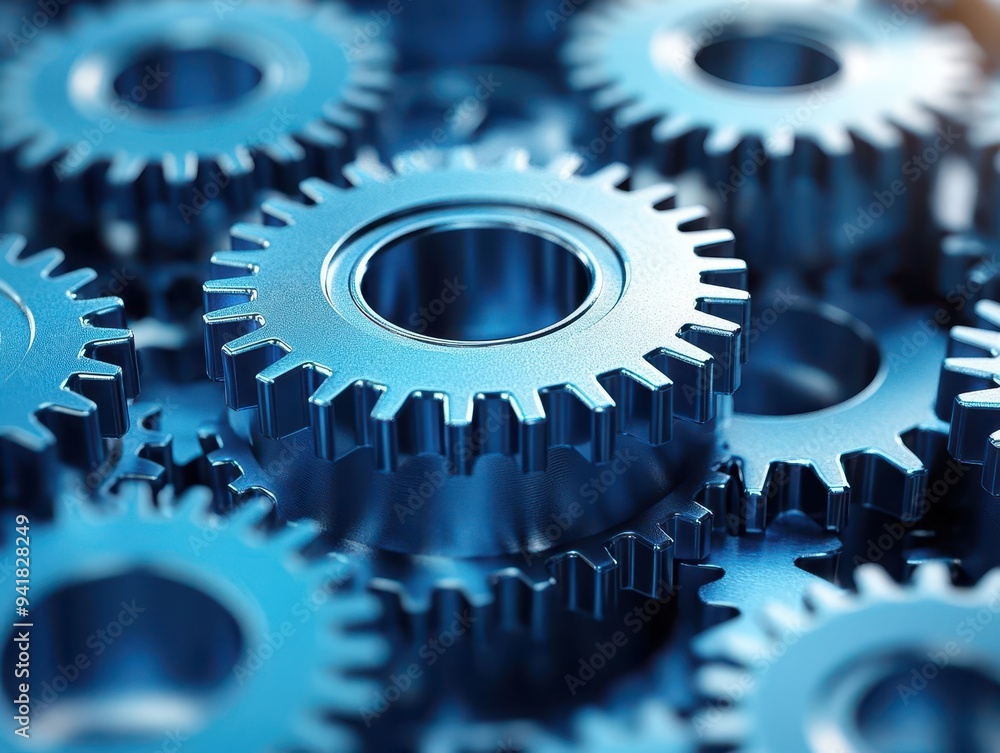intricate 3d gear mechanism detailed rendering of interconnected blue gears symbolizing teamwork and efficiency metallic sheen dynamic motion blur and subtle background gradient intricate 3d gear mechanism detailed rendering of interconnected blue gears symbolizing teamwork and efficiency metallic sheen dynamic motion blur and subtle background gradient