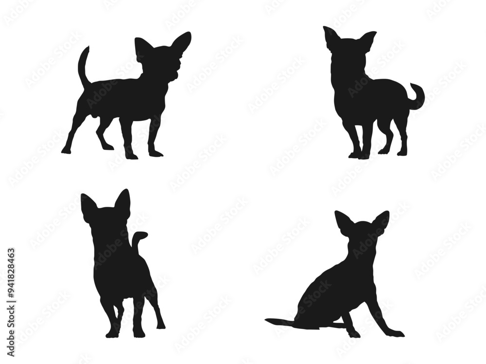 The black silhouette of a Chihuahua dog vector set. Black icon. Isolated Vector Animal. Chihuahua dog Dog Silhouette Bundle SVG. Chihuahua dog silhouette isolated on white background. The black silhouette of a Chihuahua dog vector set. Black icon. Isolated Vector Animal. Chihuahua dog Dog Silhouette Bundle SVG. Chihuahua dog silhouette isolated on white background.