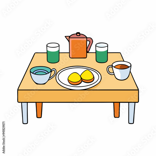 Breakfast Table with Eggs Toast, and Juice Vector Art