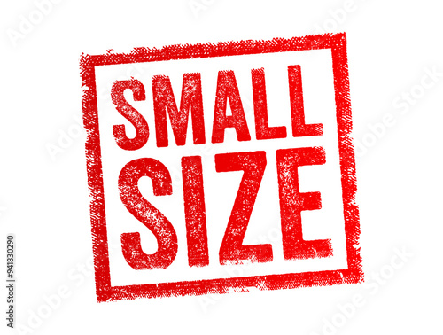 Small Size refers to something that is smaller than average or usual in dimensions, quantity, or extent, text concept stamp
