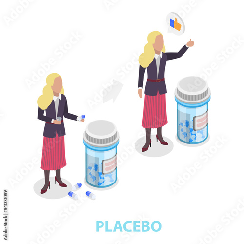 3D Isometric Flat Vector Illustration of Placebo And Nocebo, Medicine Side Effects. Item 1