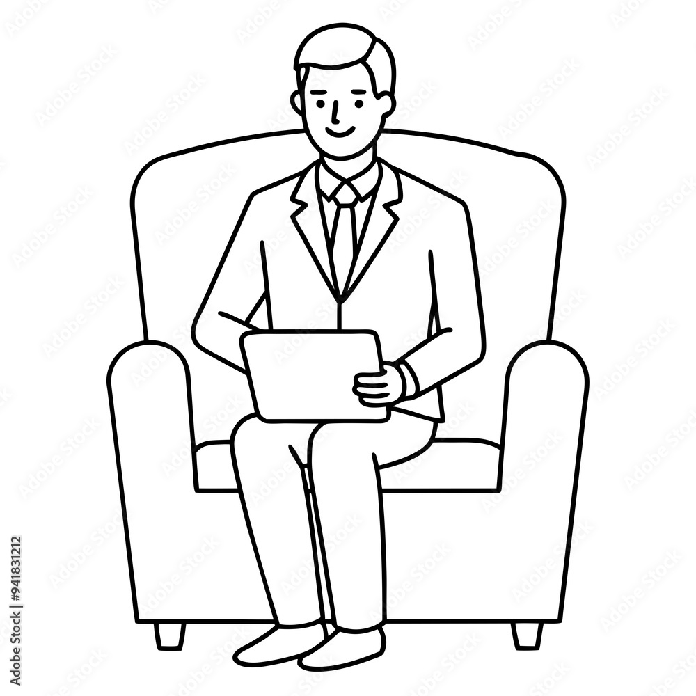 Businessman in Armchair with Laptop Vector Businessman in Armchair with Laptop Vector
