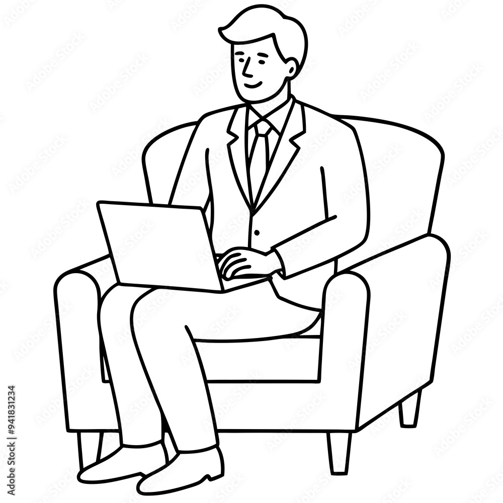 Businessman in Armchair with Laptop Vector Businessman in Armchair with Laptop Vector