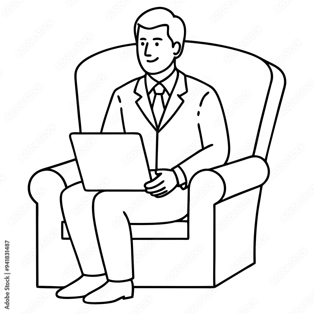 Businessman in Armchair with Laptop Vector Businessman in Armchair with Laptop Vector