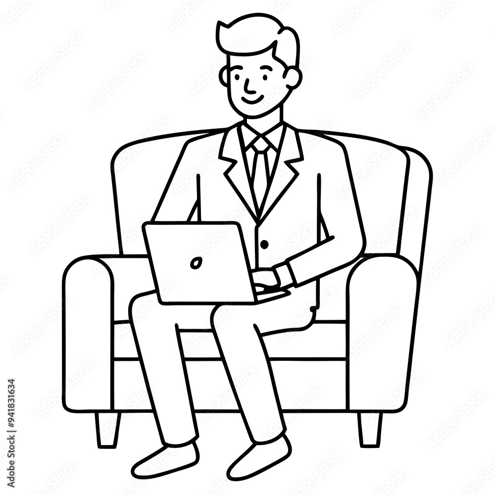 Businessman in Armchair with Laptop Vector Businessman in Armchair with Laptop Vector