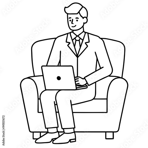 Businessman in Armchair with Laptop Vector