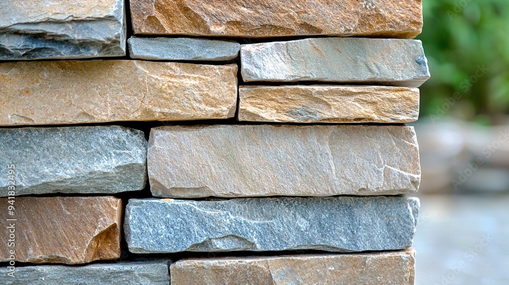 close-up stacked stone blocks with a sharp focus on the tree in the foreground close-up stacked stone blocks with a sharp focus on the tree in the foreground