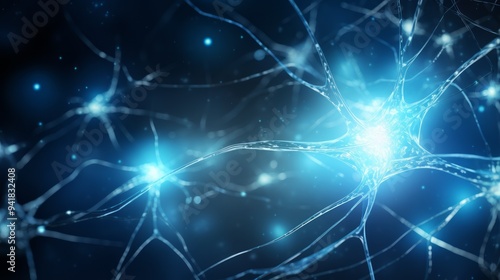 Neurons and synapse sending biological electrical and chemical signaling to human receptor cells. Neural network ai generated art