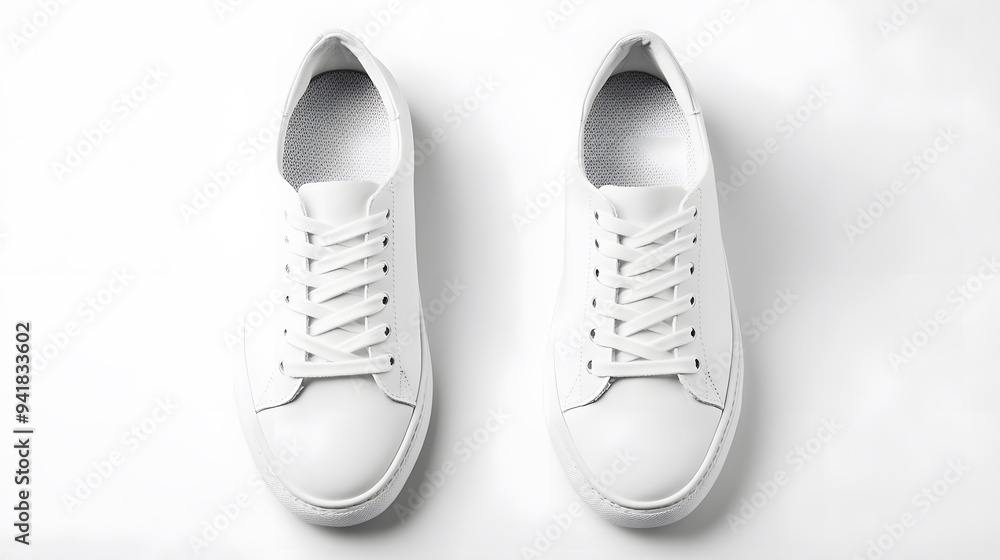 Simple White Sneakers: A pair of plain white sneakers with minimal detailing, placed side by side on a white background, with subtle shadowing.
Simple White Sneakers: A pair of plain white sneakers with minimal detailing, placed side by side on a white background, with subtle shadowing.
