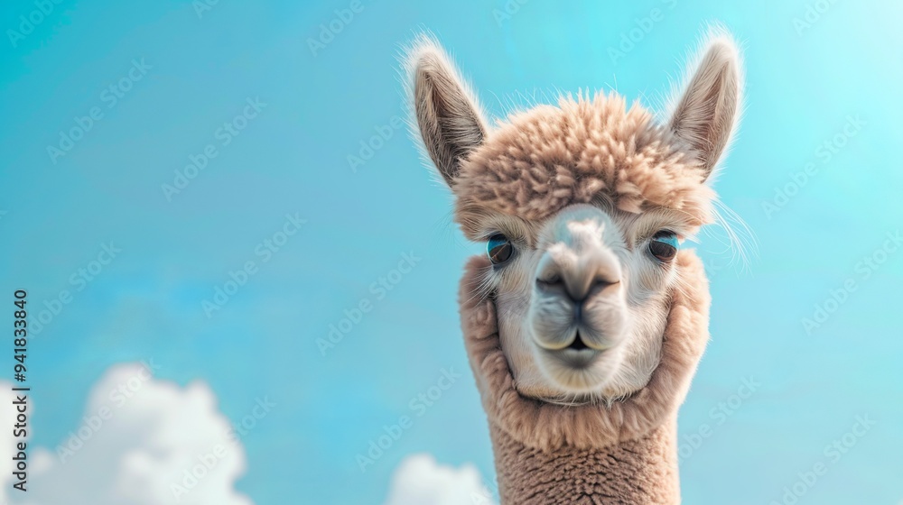 Obraz premium Alpaca with Blue Sky Background